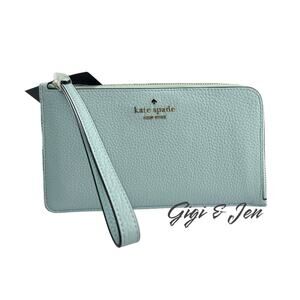 Kare spade Lucy Medium L Zip Wristlet Pebbled leather Dewy blue
